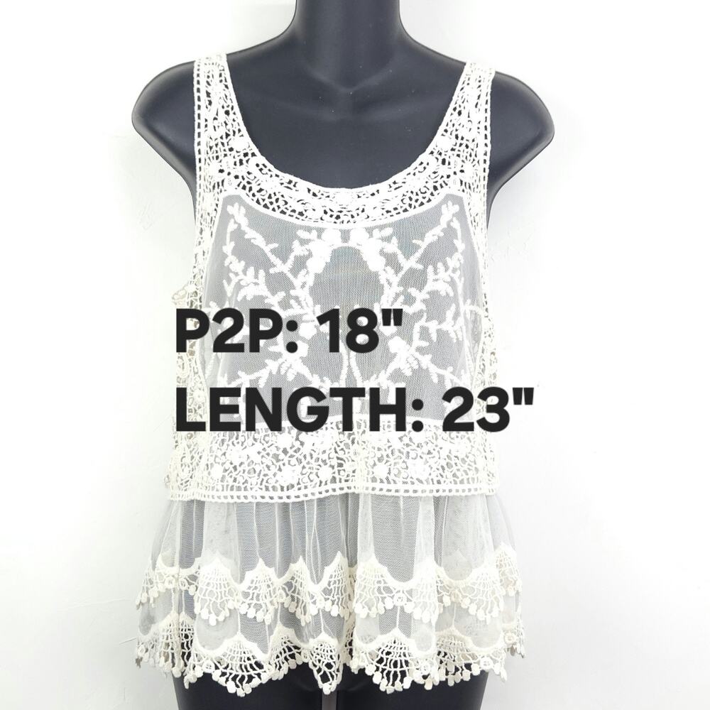 Express Top S Ivory Lace Mesh Peplum Sleeveless Boho Festival Coastal Fairycore - Picture 3 of 9
